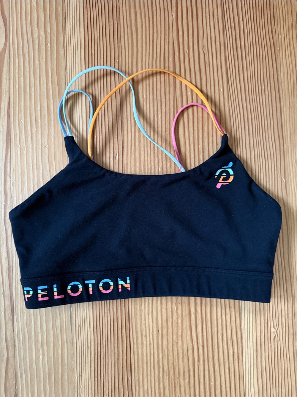 Peloton Black Sports Bra with Rainbow Strap Accents Medium